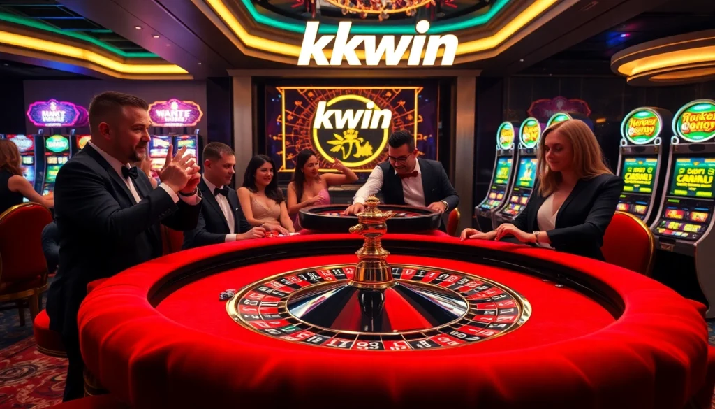 Experience the excitement of kkwin at a luxury casino with vibrant roulette games and eager players.