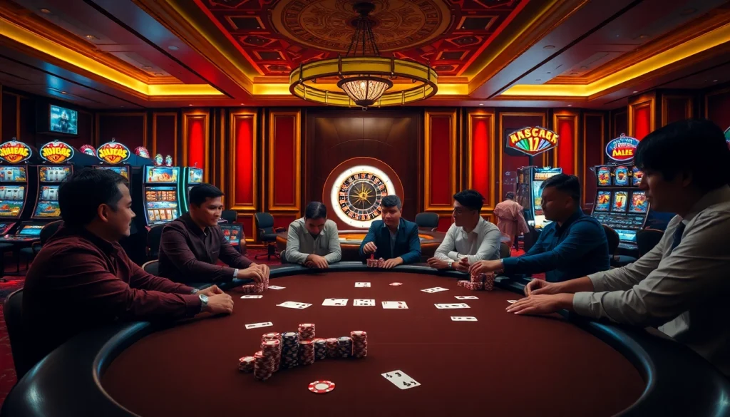Engaging gambling scene at XX88 COM with poker table and vibrant casino atmosphere.