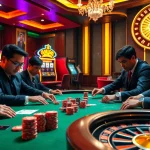 Players engaged in a high-stakes game at a 99win poker table, highlighting the thrill of casino gambling.