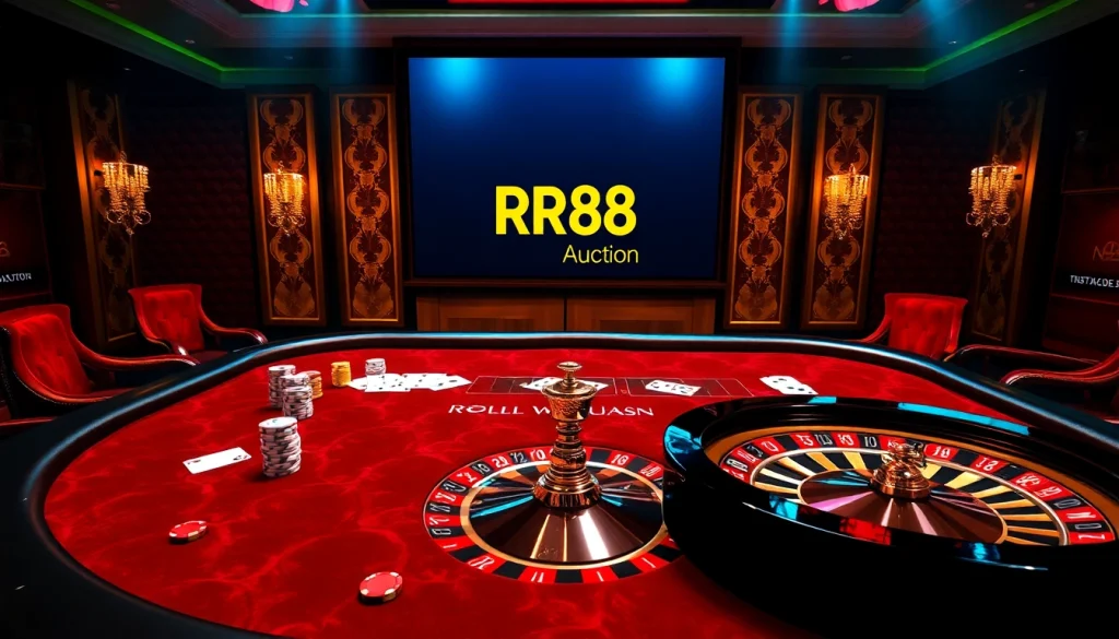 Experience the thrill of RR88 Auction with vibrant casino gaming tables and dynamic action.