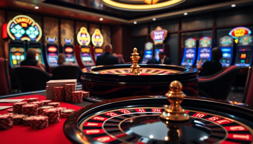 RAJABARONG highlights thrilling casino gameplay with vibrant poker chips and a roulette wheel.