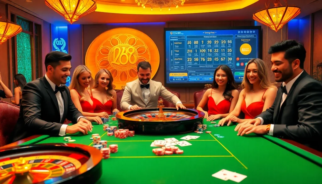 Exciting casino poker game scene featuring technology from Lc88, highlighting luxury and engagement.