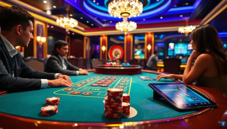 Okwin presents an exciting casino scene with players at a blackjack table, embodying luxury and thrills.