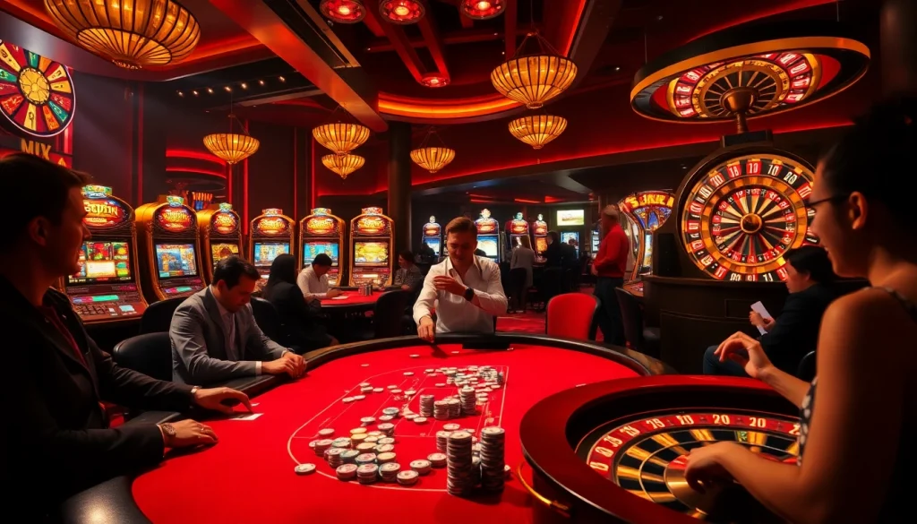 Exciting poker action and vibrant slot machines at okwin casino's luxurious gaming atmosphere.