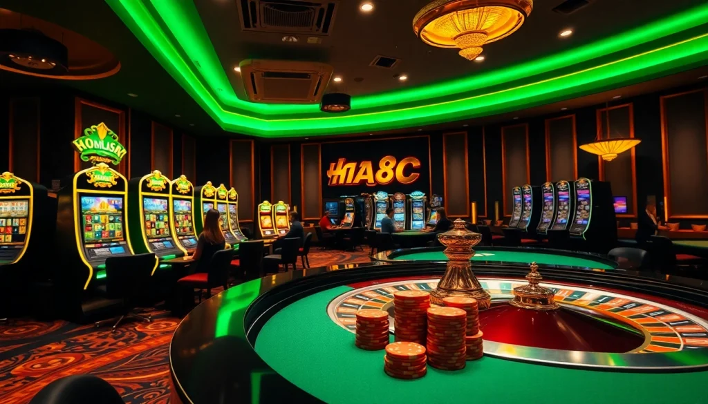 Engage in exciting games at trang chủ hay88 with vibrant slot machines and roulette wheels.