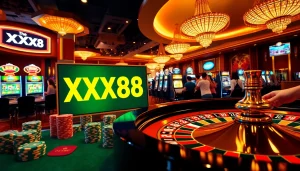 Engaging casino scene with players and XX88 branding showcases excitement in gambling.