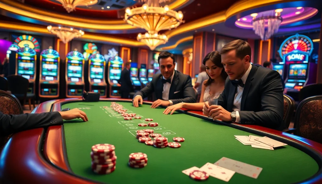 A luxury poker game scene with players and chips featuring 888b, showcasing high-stakes excitement.