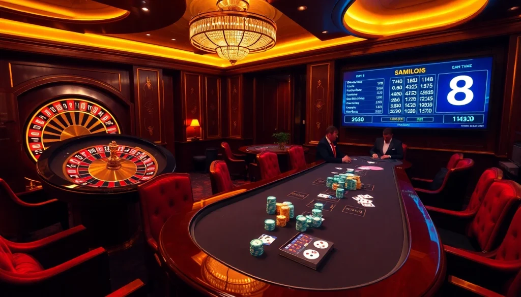 Experience an exciting gambling night with s8-themed gaming tables and vibrant casino atmosphere.