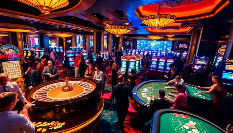 Engage with thrilling games at 123b casino featuring roulette tables and vibrant slot machines.