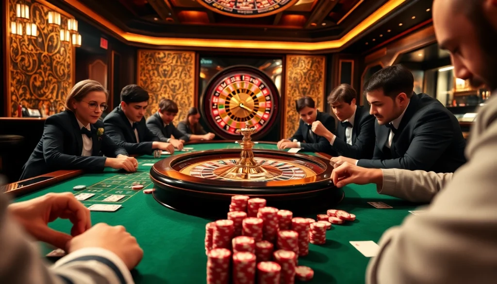 Engage in the excitement of tài 3.5/4 là gì at a vibrant casino table with players, cards, and chips.