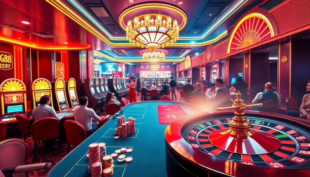 Experience the excitement of GG88COM BET at a luxurious casino with vibrant tables, lively players, and thrilling gameplay.