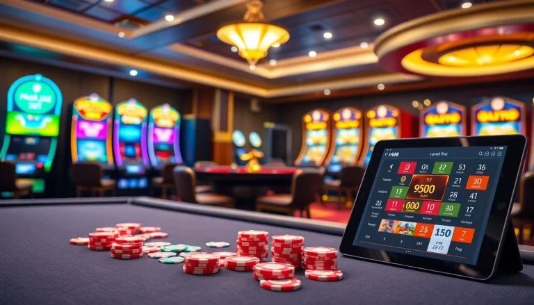 Experience rr88 đăng nhập with vibrant casino elements, showcasing poker chips and slot machines.