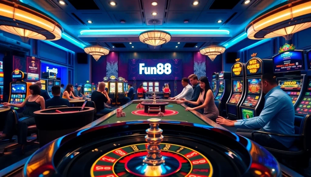Engaged players experiencing the excitement of Fun88 online casino games with vibrant atmosphere.