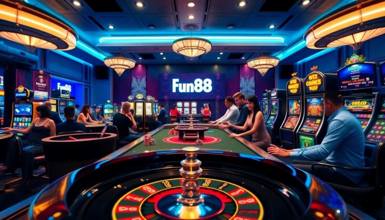 Engaged players experiencing the excitement of Fun88 online casino games with vibrant atmosphere.