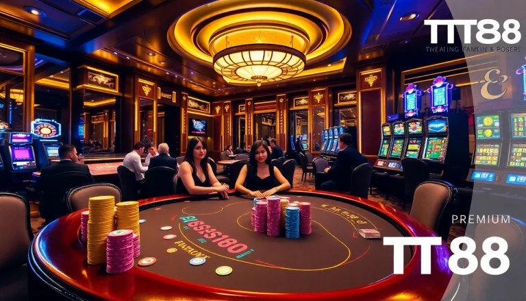 Engage with TT88 casino experiences featuring thrilling poker games, vibrant casino tables, and roulette action.