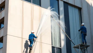 Storitev čiščenja fasad, ki učinkovito odstranjuje alge in madeže ter prikazuje profesionalne rezultate.