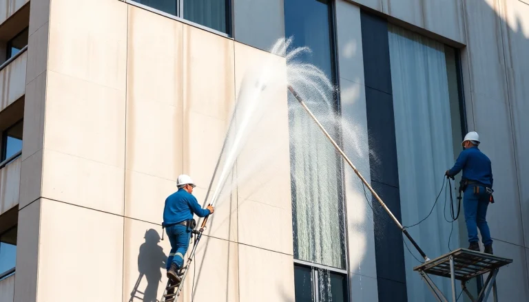 Storitev čiščenja fasad, ki učinkovito odstranjuje alge in madeže ter prikazuje profesionalne rezultate.