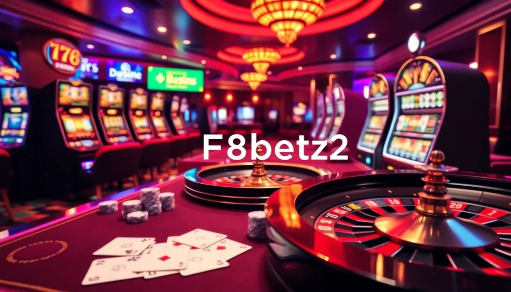 Engaging scene featuring F8beta2 with lively casino tables, poker chips, and roulette wheels.