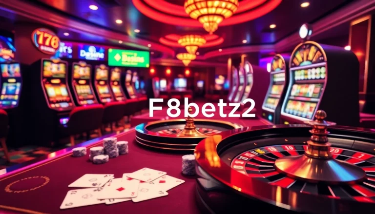 Engaging scene featuring F8beta2 with lively casino tables, poker chips, and roulette wheels.