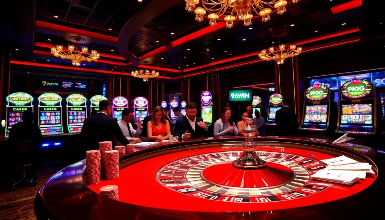 Engage in thrilling gambling at https://9win1.online/, showcasing vibrant casino life with roulette and poker.