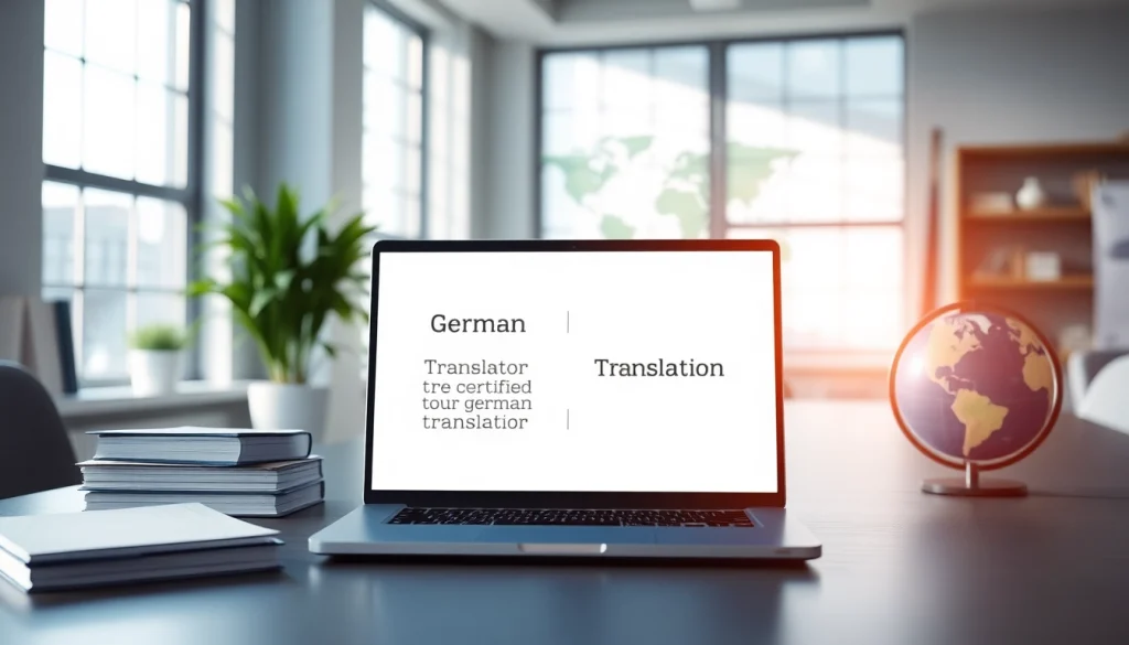 Traducteur allemand certifié au travail avec des documents officiels dans un cadre de bureau professionnel.