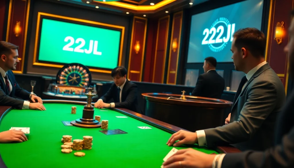 Experience the excitement of poker and roulette with 22JL at a luxury casino table.