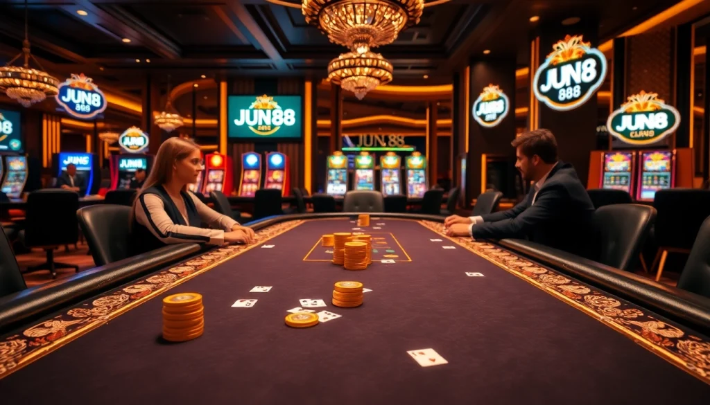 Experience high-stakes poker at JUN 88 with luxurious gameplay and vibrant casino atmosphere.