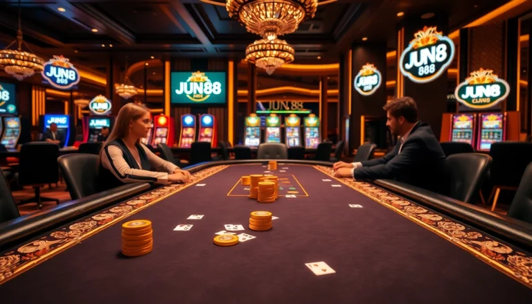 Experience high-stakes poker at JUN 88 with luxurious gameplay and vibrant casino atmosphere.