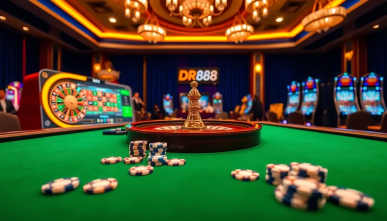 Engage with DR88's exciting online gambling experience featuring vibrant casino elements.
