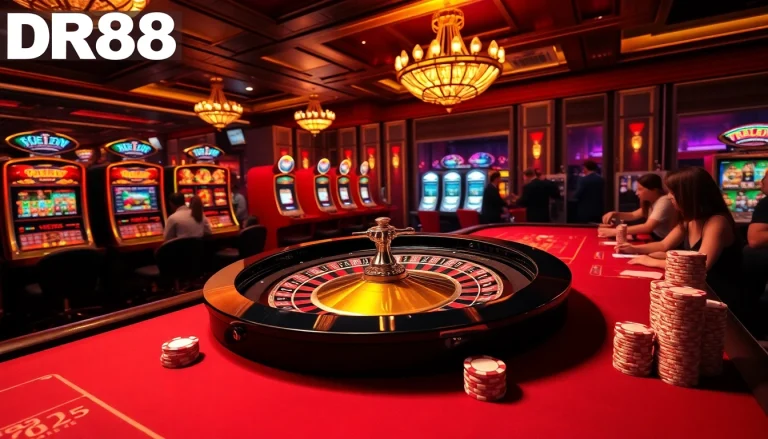 Engaging players winning at slot machines and roulette, capturing the essence of DR88 casino excitement.