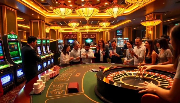 THABET casino scene showcasing vibrant poker chips and a spinning roulette wheel.