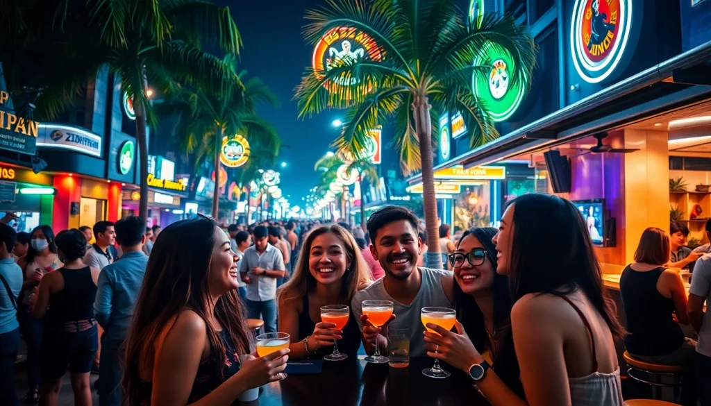Explore Da Nang nightlife with vibrant scenes of bars and clubs, encapsulating 다낭밤문화.