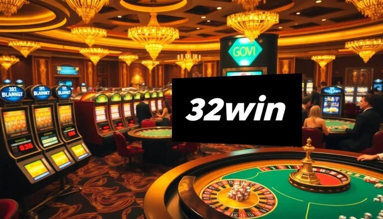 Experience thrilling gaming at 32win's luxurious casino with vibrant tables and engaging players.