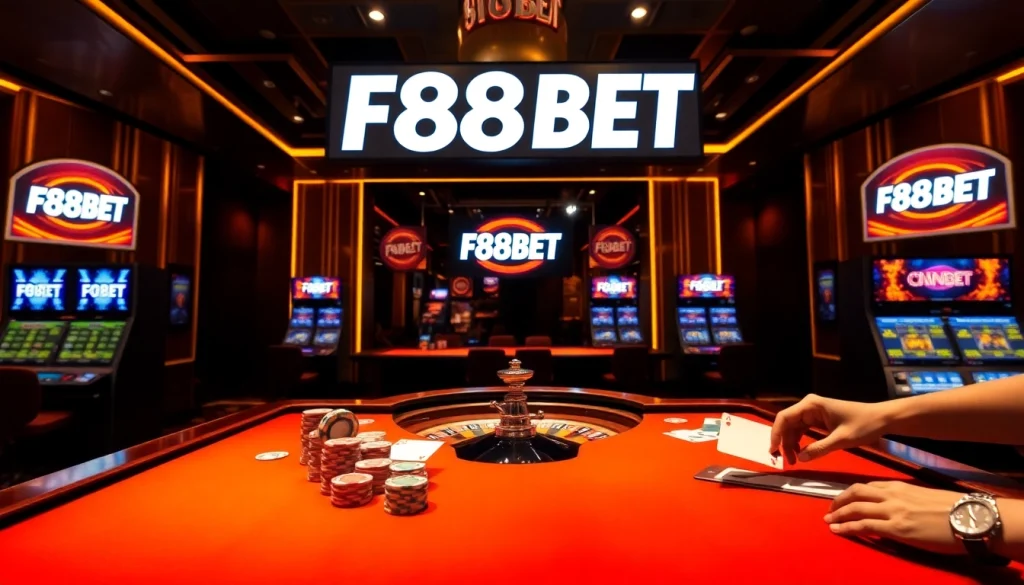 Experience thrilling gameplay at F88BET with vibrant casino visuals showcasing exciting table games.