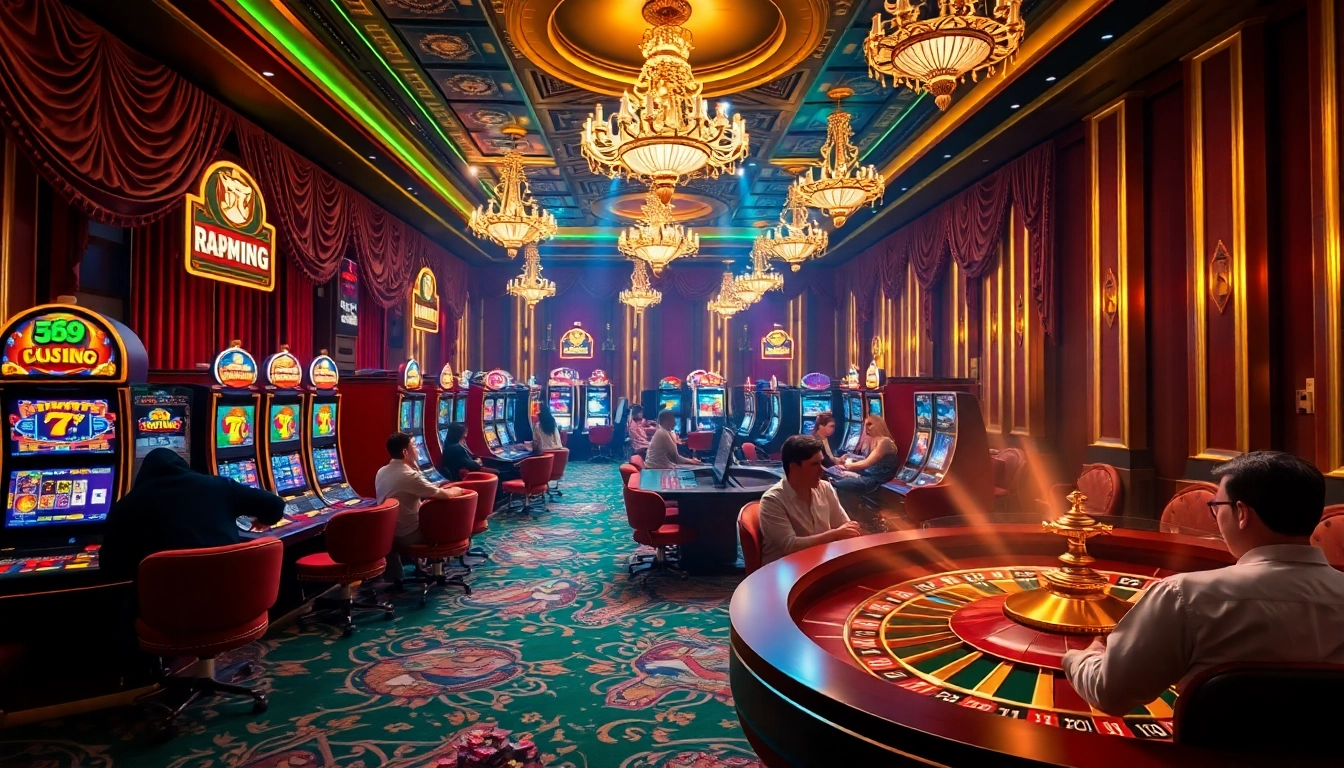 Engaging casino atmosphere at https://789win2026.com/ with players, poker tables, and slot machines.
