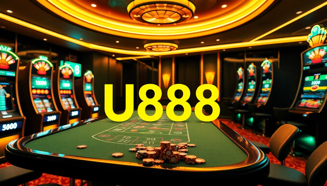 U888 casino gaming experience with vibrant slot machines and luxurious table games.