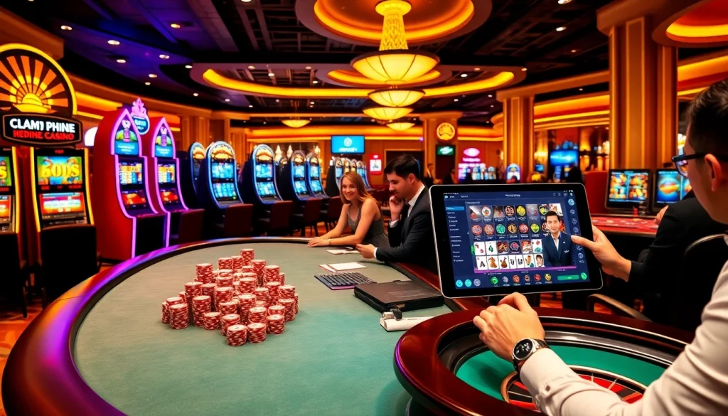 Experience the excitement of blackjack at trang chủ s8, with illuminated casino tables and eager players.