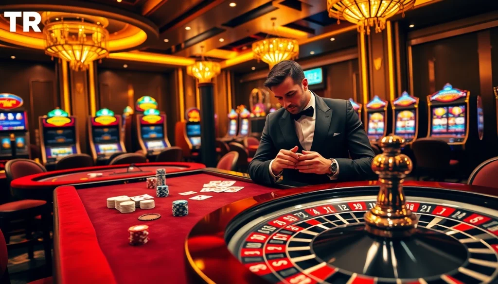 Captivating scene of gambling excitement with casino chips, cards, and TR88 betting technology.