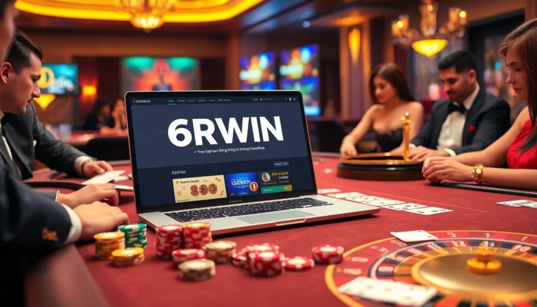 Engage with thrilling games at 6RWIN's luxurious online casino environment featuring poker and roulette.