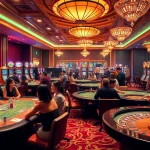 Go99 casino excitement with players enjoying poker and roulette in a vibrant, luxurious setting.