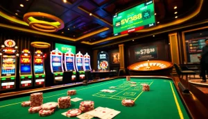 SV388 players engaging in poker and roulette at a luxurious casino setting.
