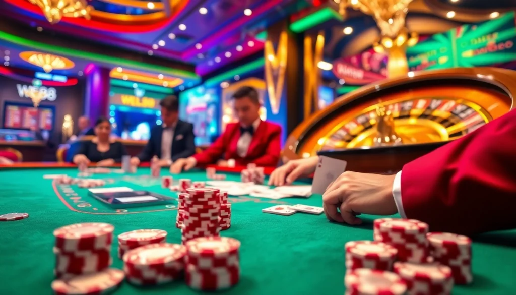 WE88 casino scene showcasing luxury poker action with vibrant ambiance and excitement