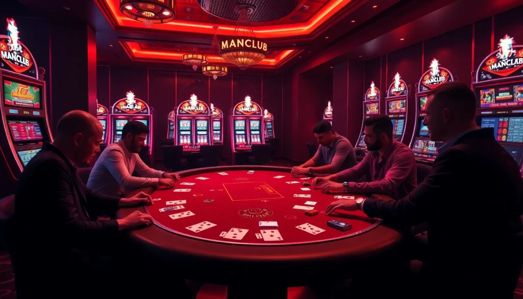 Experience the thrilling ambiance of MANCLUB with intense poker action and sophisticated casino elements.
