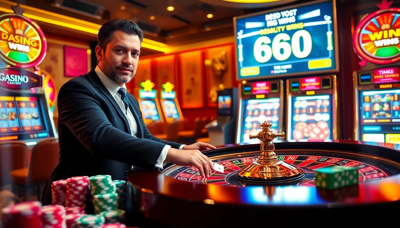 Experience the thrill of 98win with vibrant casino tables, poker chips, and slot machines.