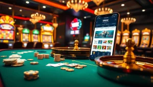 Experience VMAX in a vibrant casino setting with luxurious poker chips and lively slot machines.