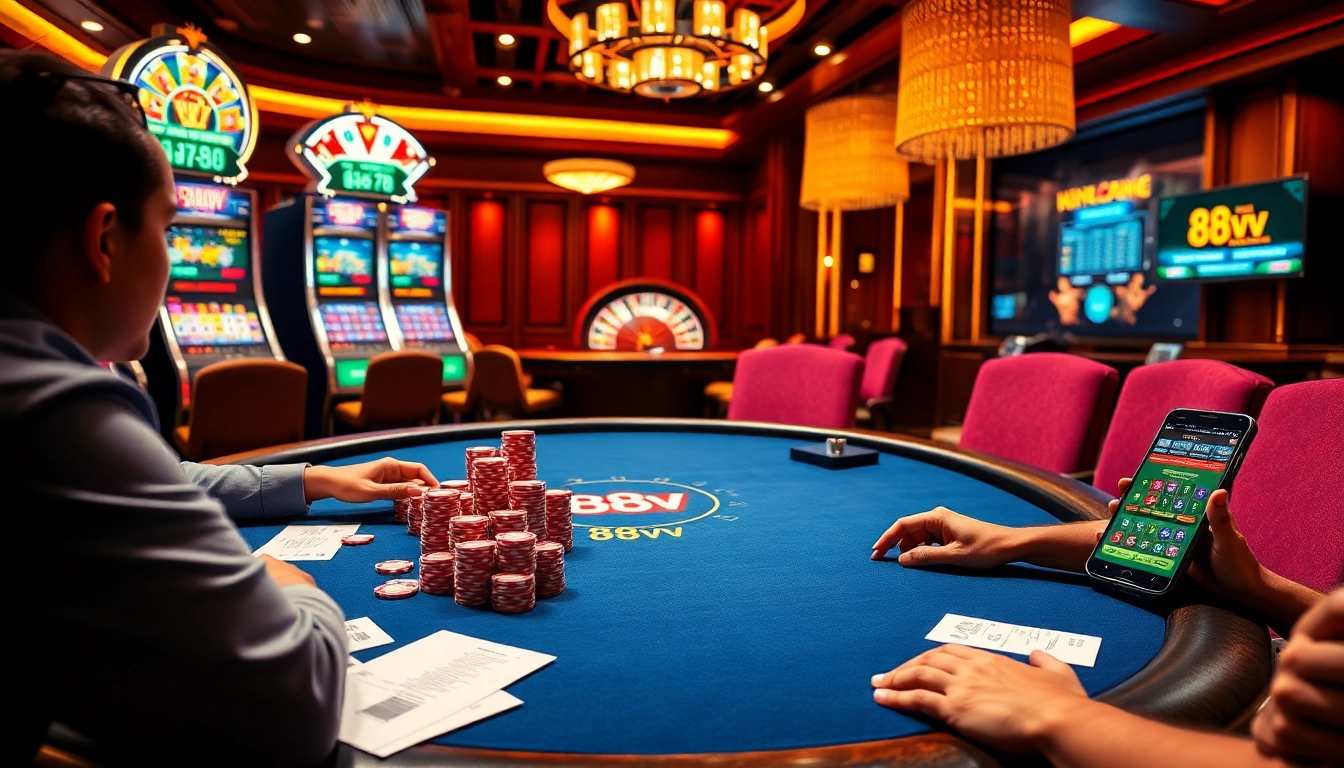 Players enjoying high-stakes poker at an exciting 88vv online casino.