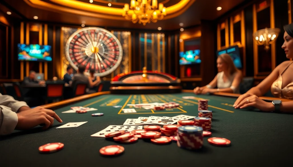 Players enjoying exciting games at go88's vibrant online casino with colorful chips.