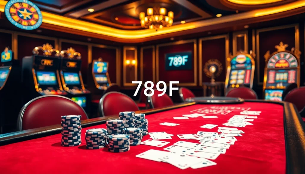 Exciting gameplay at 789F casino featuring poker chips and cards on a luxurious table.
