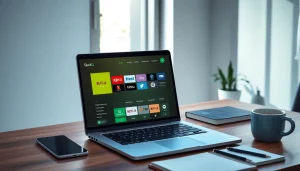 在现代工作空间中多设备体验 quickq下载，展示在线连接与安全性。