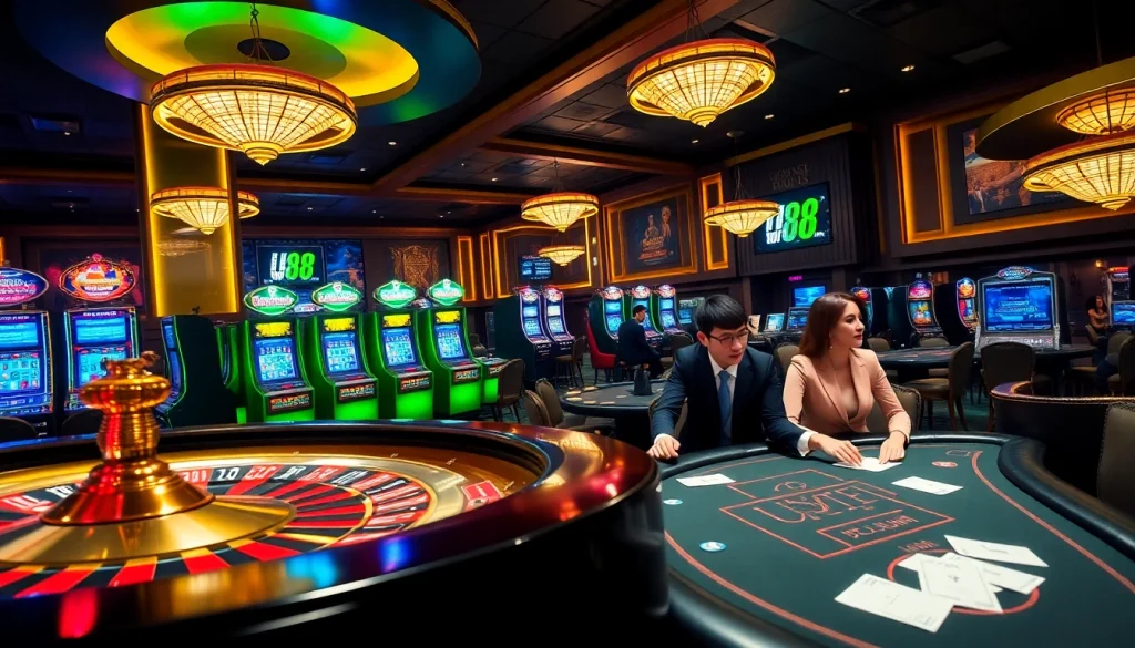 UU88 gambling scene with luxurious casino elements and vibrant gaming atmosphere.